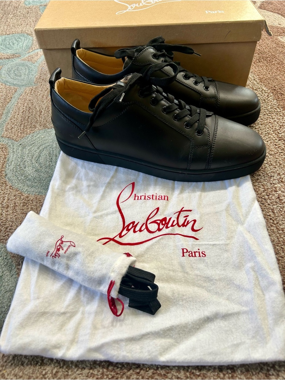 Christian Louboutin Louis Junior Flat Calf Sneakers, Black, EU 46.5 / US 13.5